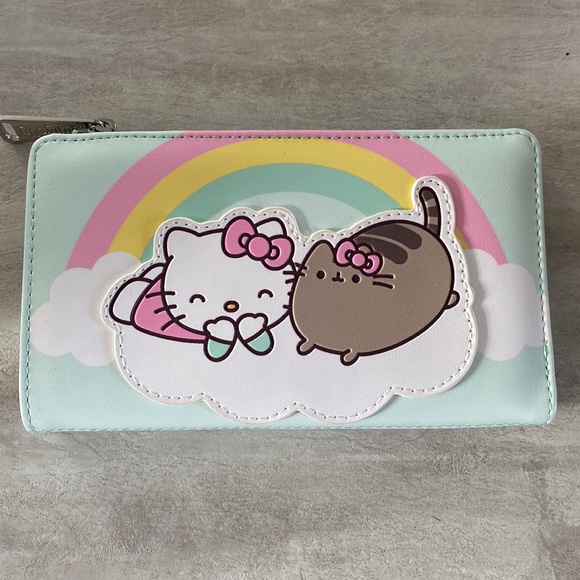 NEW Hello Kitty Pusheen Loungefly Balloon Rainbow Mint Green Backpack Wallet Set - Picture 14 of 15